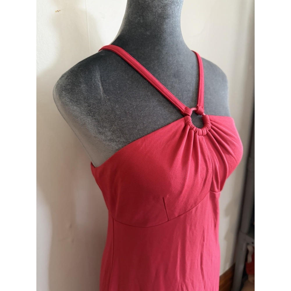 Vintage Y2K Red O-ring Halter Midi Dress. Classic Romantic Timeless Bodycon 4 - Picture 2 of 9